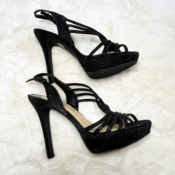 Gianni Bini Black Sparkly Embellished Formal Prom Heels Size 9 - Picture 2 of 14